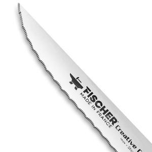 Zoom sur la lame du couteau à steak avec lame lisse et manche noir de 11cm de la marque Fischer