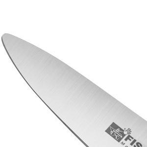 Zoom sur la pointe de la lame du couteau chef arrondi orange de 15cm de la marque Fischer