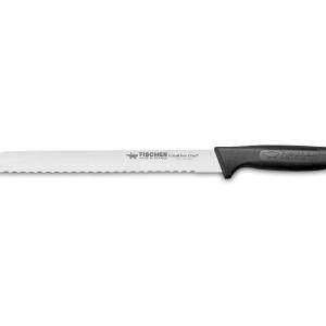Vue au-dessus du couteau à pain avec manche noir de 23cm de la marque Fischer