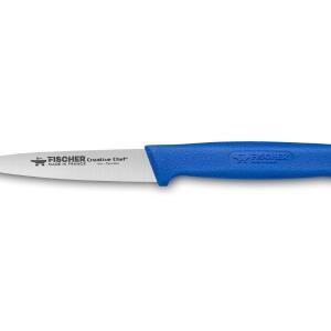 Vue au-dessus du couteau d'office avec manche bleu de 10cm de la marque Fischer