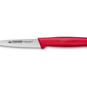 Vue au-dessus du couteau d'office avec manche rouge de 10cm de la marque Fischer