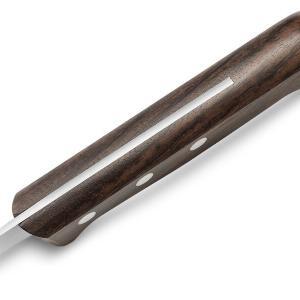 Zoom sur le manche en bois du couteau desosseur de la marque Fischer
